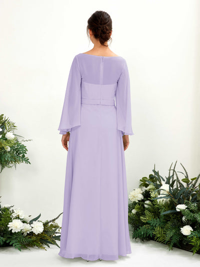 Carlyna Encolure bateau Longueur ras du sol Trapèze Manches longues Robes de demoiselle d'honneur Lilas #couleur_lilas