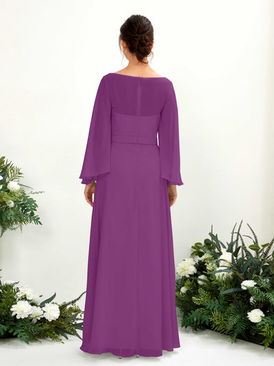 Carlyna Encolure bateau Longueur ras du sol Trapèze Manches longues Robes de demoiselle d'honneur Violet #couleur_violet