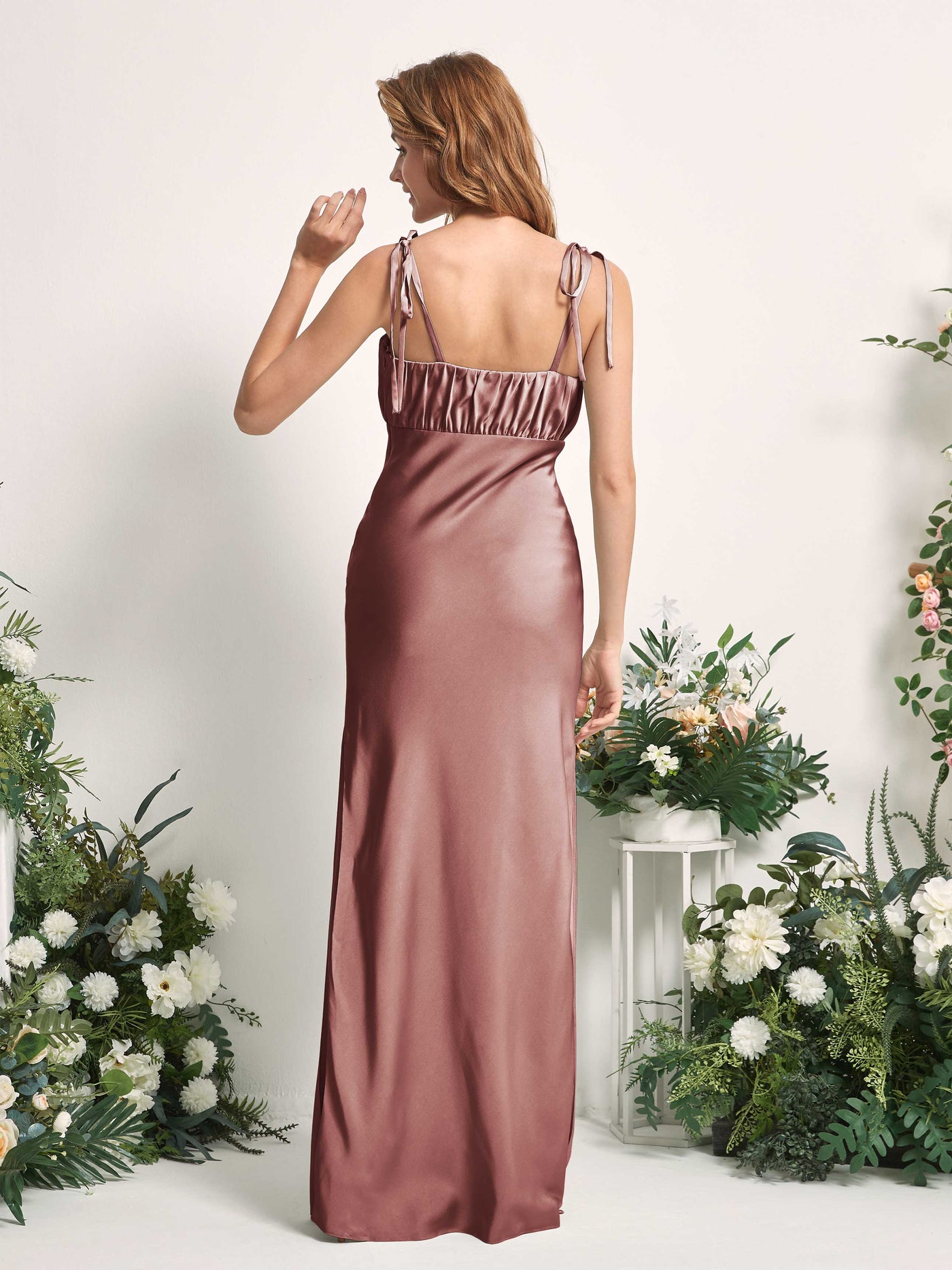 Carlyna Fourreau Col droit Longueur ras du sol Robes de demoiselle d'honneur Rose Du Désert #couleur_rose-du-d-sert