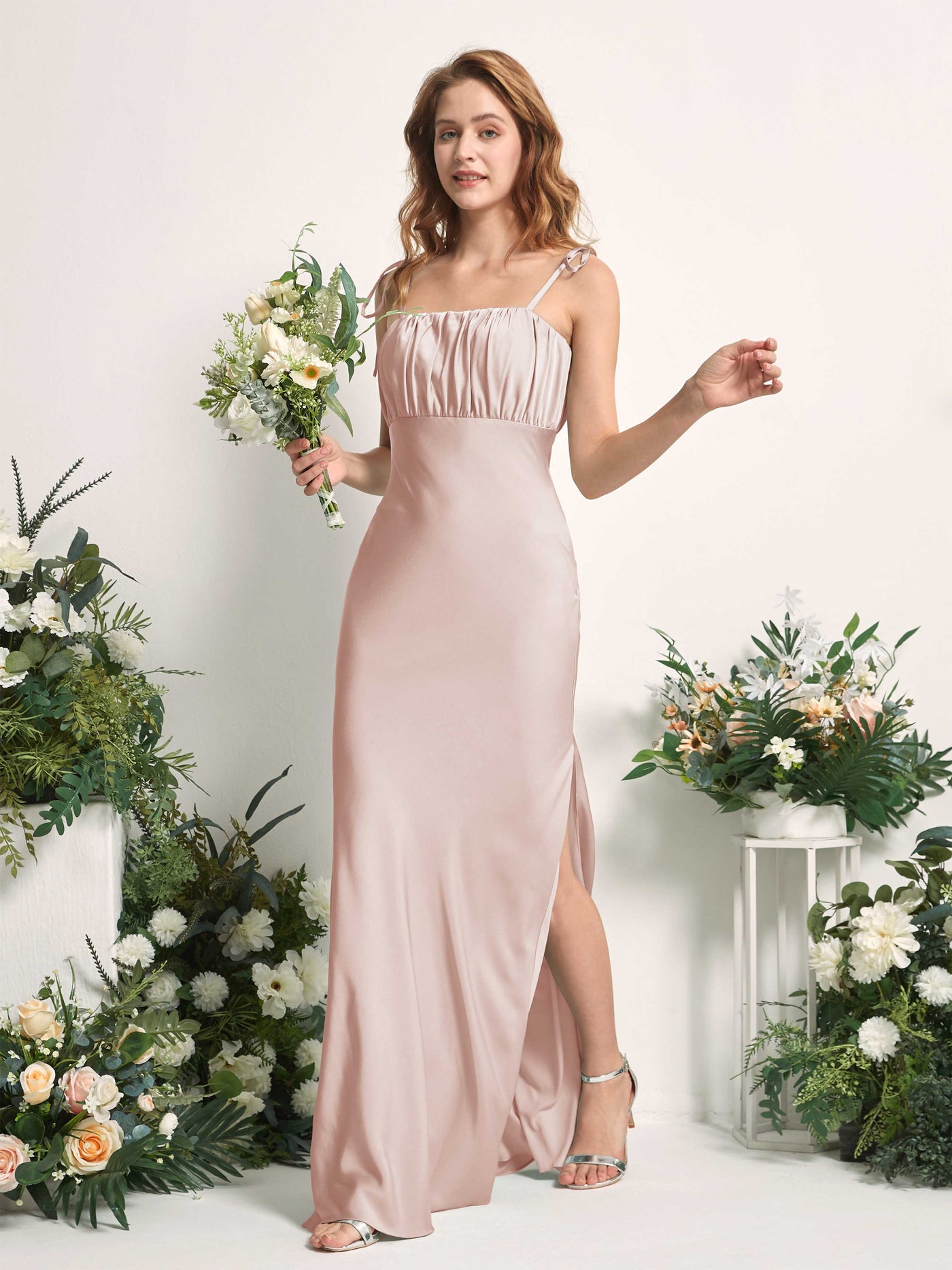 Carlyna Fourreau Col droit Longueur ras du sol Robes de demoiselle d'honneur Rose Perle #couleur_rose-perle