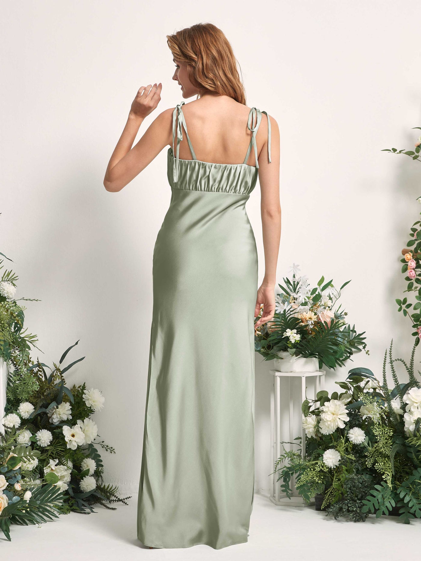 Carlyna Fourreau Col droit Longueur ras du sol Robes de demoiselle d'honneur Vert Sauge Foncé #couleur_vert-sauge-fonc