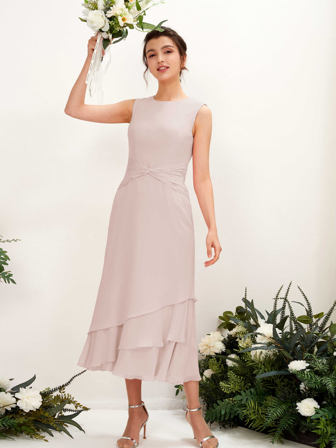 Carlyna Fourreau Col rond Longueur mollet Mousseline Robe de demoiselle d&