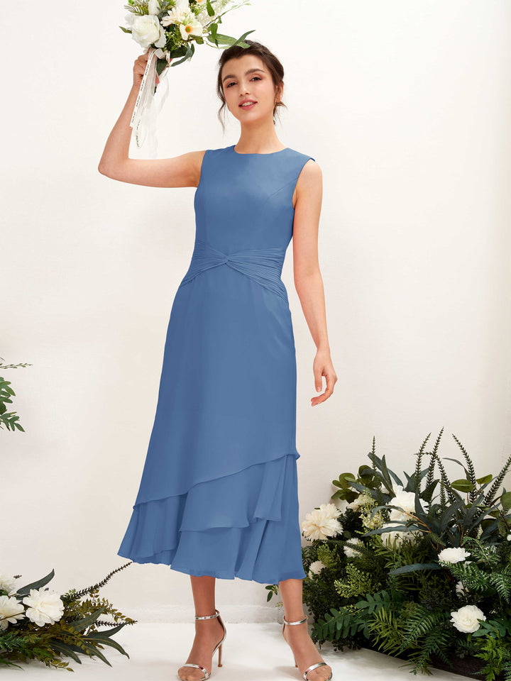 Carlyna Fourreau Col rond Longueur mollet Mousseline Robe de demoiselle d&
