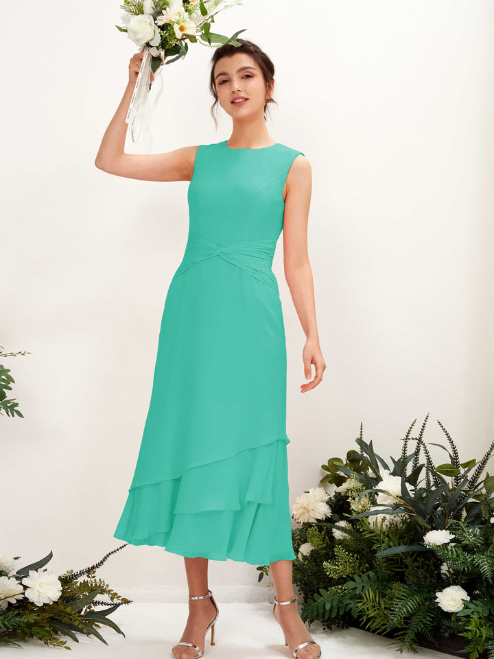 Carlyna Fourreau Col rond Longueur mollet Mousseline Robe de demoiselle d&