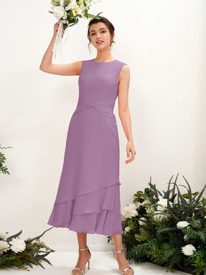 Carlyna Fourreau Col rond Longueur mollet Mousseline Robe de demoiselle d&