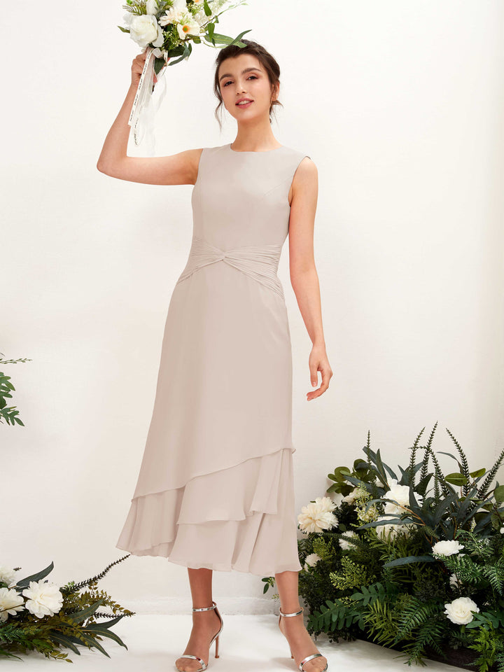 Carlyna Fourreau Col rond Longueur mollet Mousseline Robe de demoiselle d&