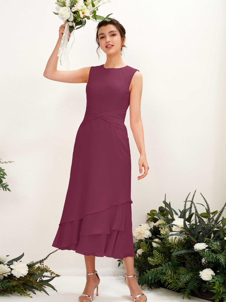 Carlyna Fourreau Col rond Longueur mollet Mousseline Robe de demoiselle d&