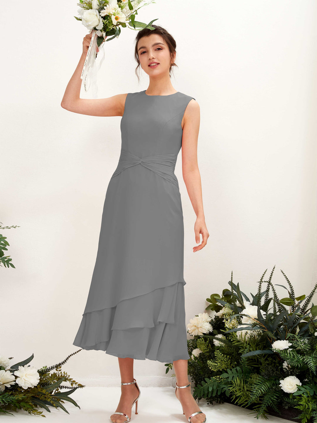 Carlyna Fourreau Col rond Longueur mollet Mousseline Robe de demoiselle d&