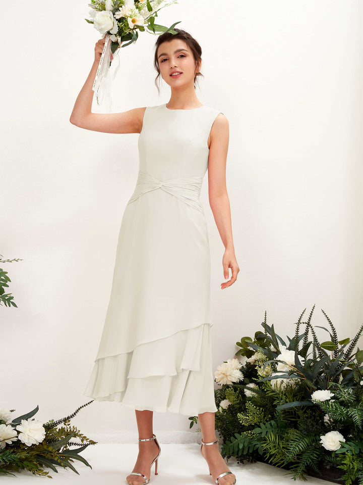 Carlyna Fourreau Col rond Longueur mollet Mousseline Robe de demoiselle d&