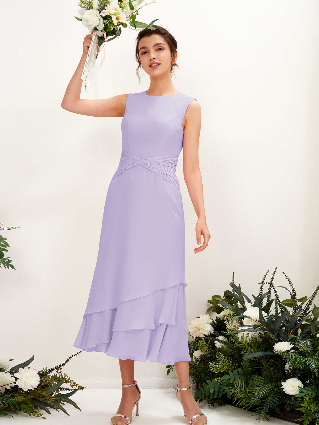 Carlyna Fourreau Col rond Longueur mollet Mousseline Robe de demoiselle d&