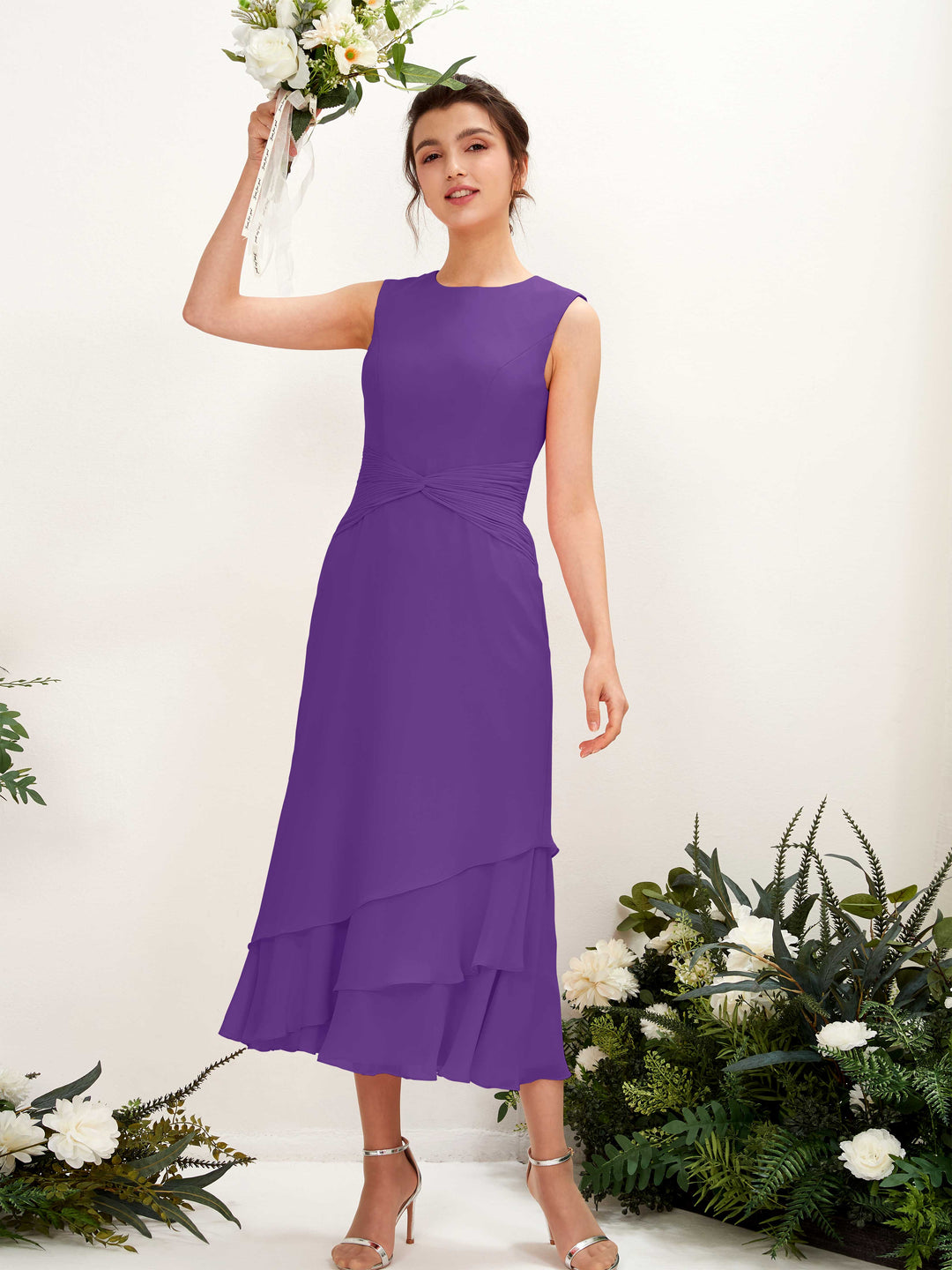 Carlyna Fourreau Col rond Longueur mollet Mousseline Robe de demoiselle d&