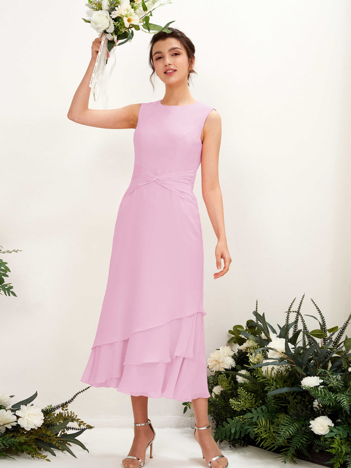 Carlyna Fourreau Col rond Longueur mollet Mousseline Robe de demoiselle d&