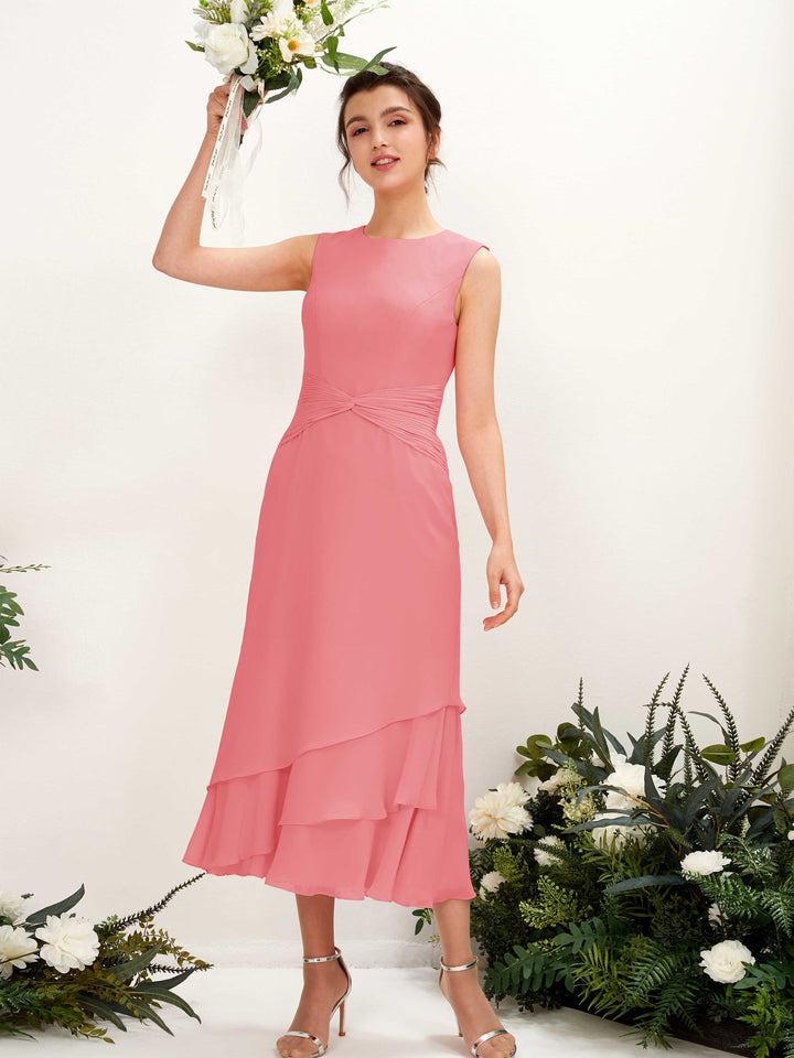 Carlyna Fourreau Col rond Longueur mollet Mousseline Robe de demoiselle d&