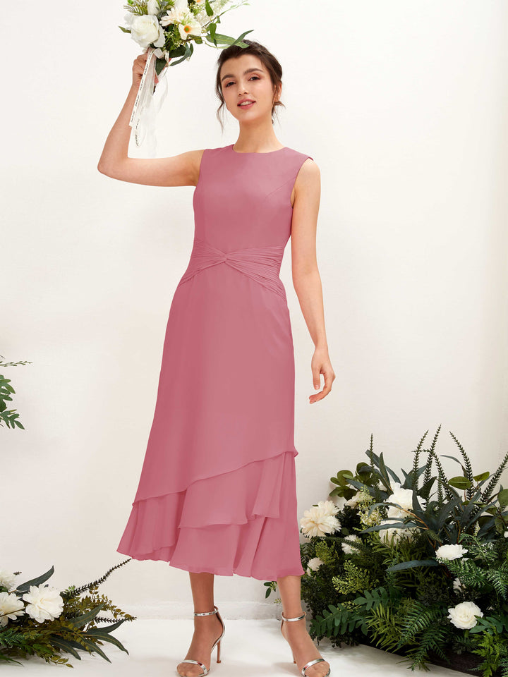 Carlyna Fourreau Col rond Longueur mollet Mousseline Robe de demoiselle d&