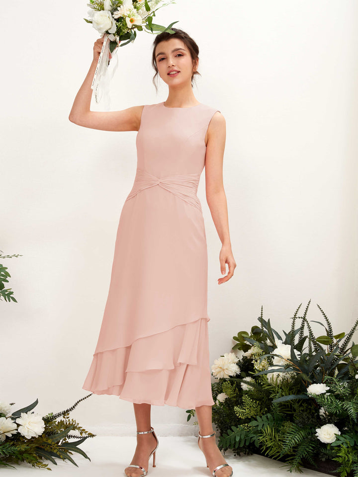 Carlyna Fourreau Col rond Longueur mollet Mousseline Robe de demoiselle d&