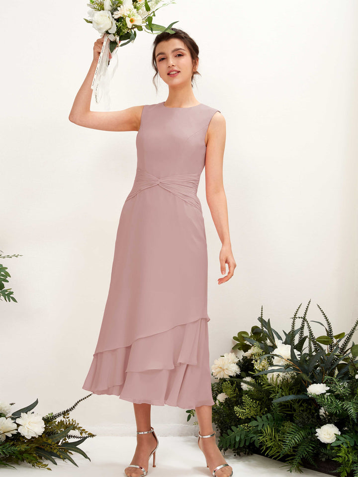 Carlyna Fourreau Col rond Longueur mollet Mousseline Robe de demoiselle d&