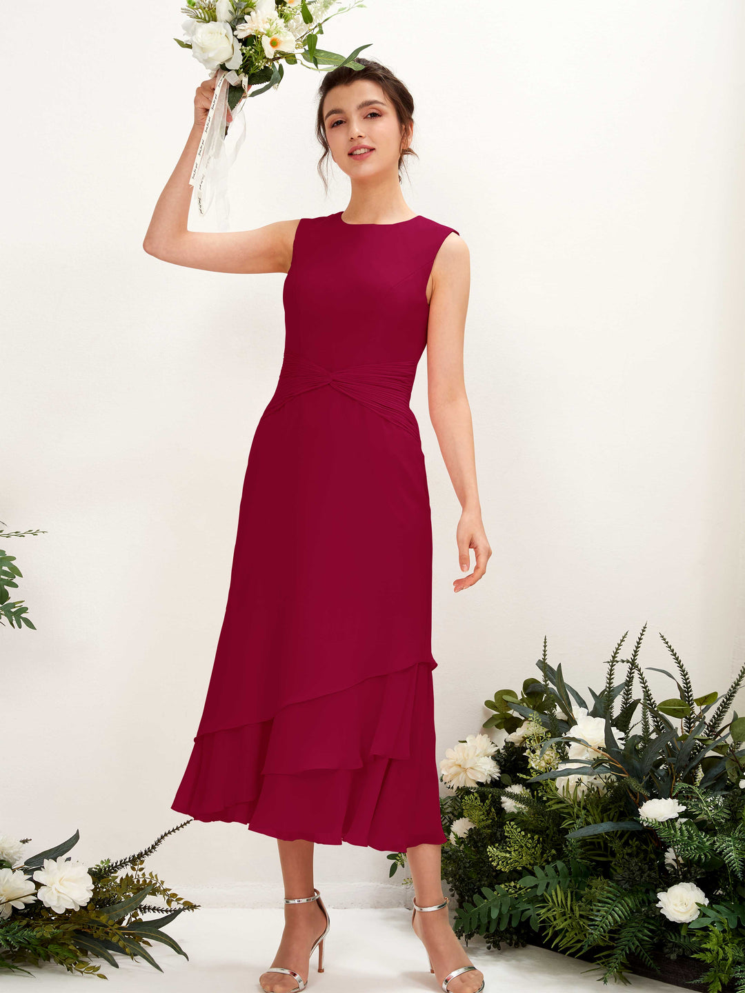 Carlyna Fourreau Col rond Longueur mollet Mousseline Robe de demoiselle d&