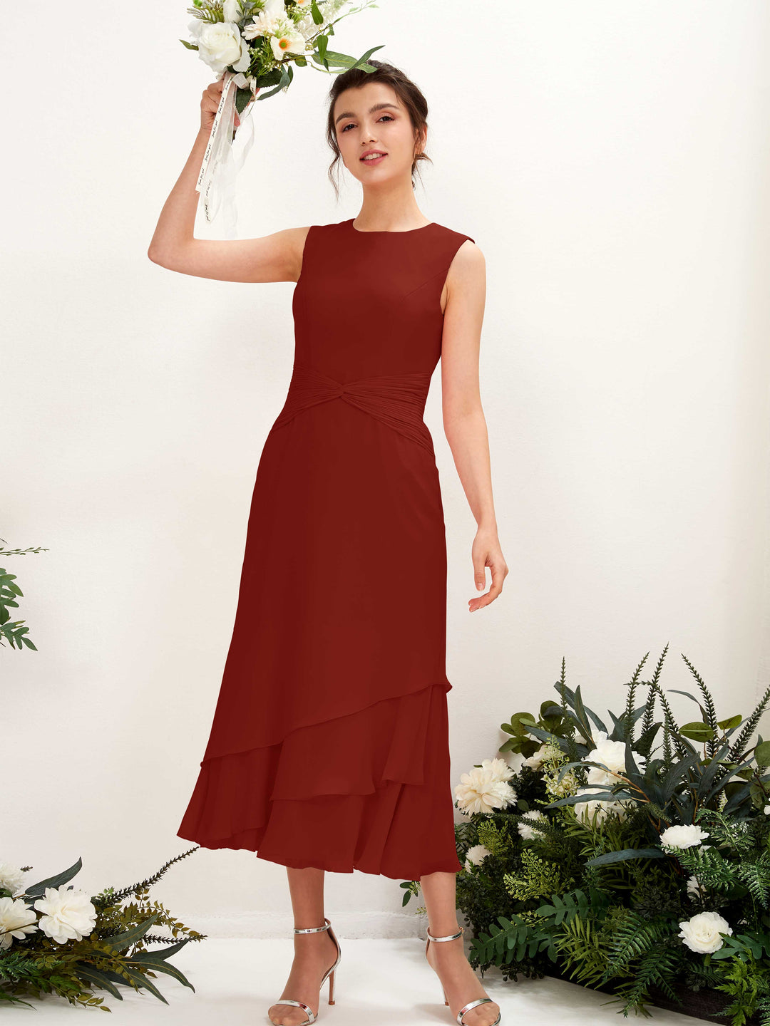 Carlyna Fourreau Col rond Longueur mollet Mousseline Robe de demoiselle d&
