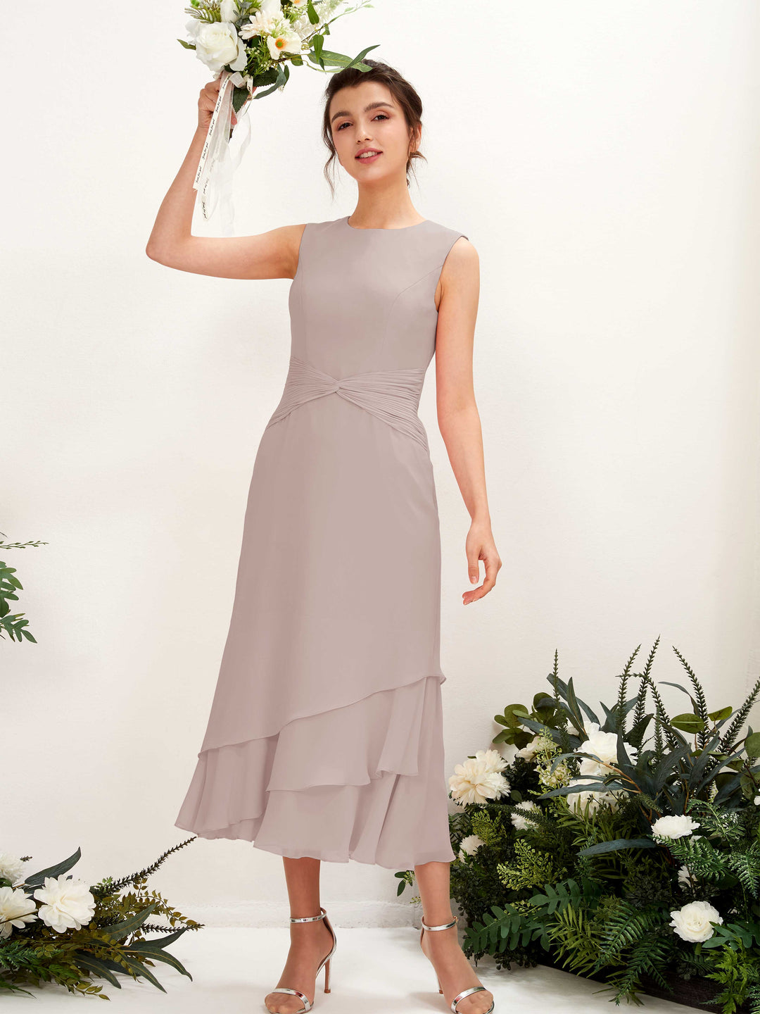 Carlyna Fourreau Col rond Longueur mollet Mousseline Robe de demoiselle d&