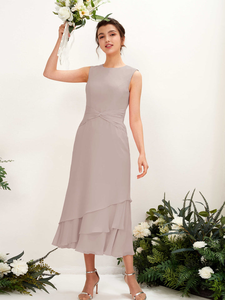 Carlyna Fourreau Col rond Longueur mollet Mousseline Robe de demoiselle d&