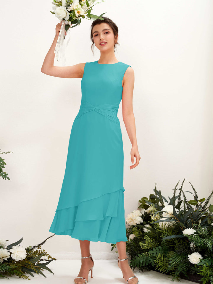 Carlyna Fourreau Col rond Longueur mollet Mousseline Robe de demoiselle d&