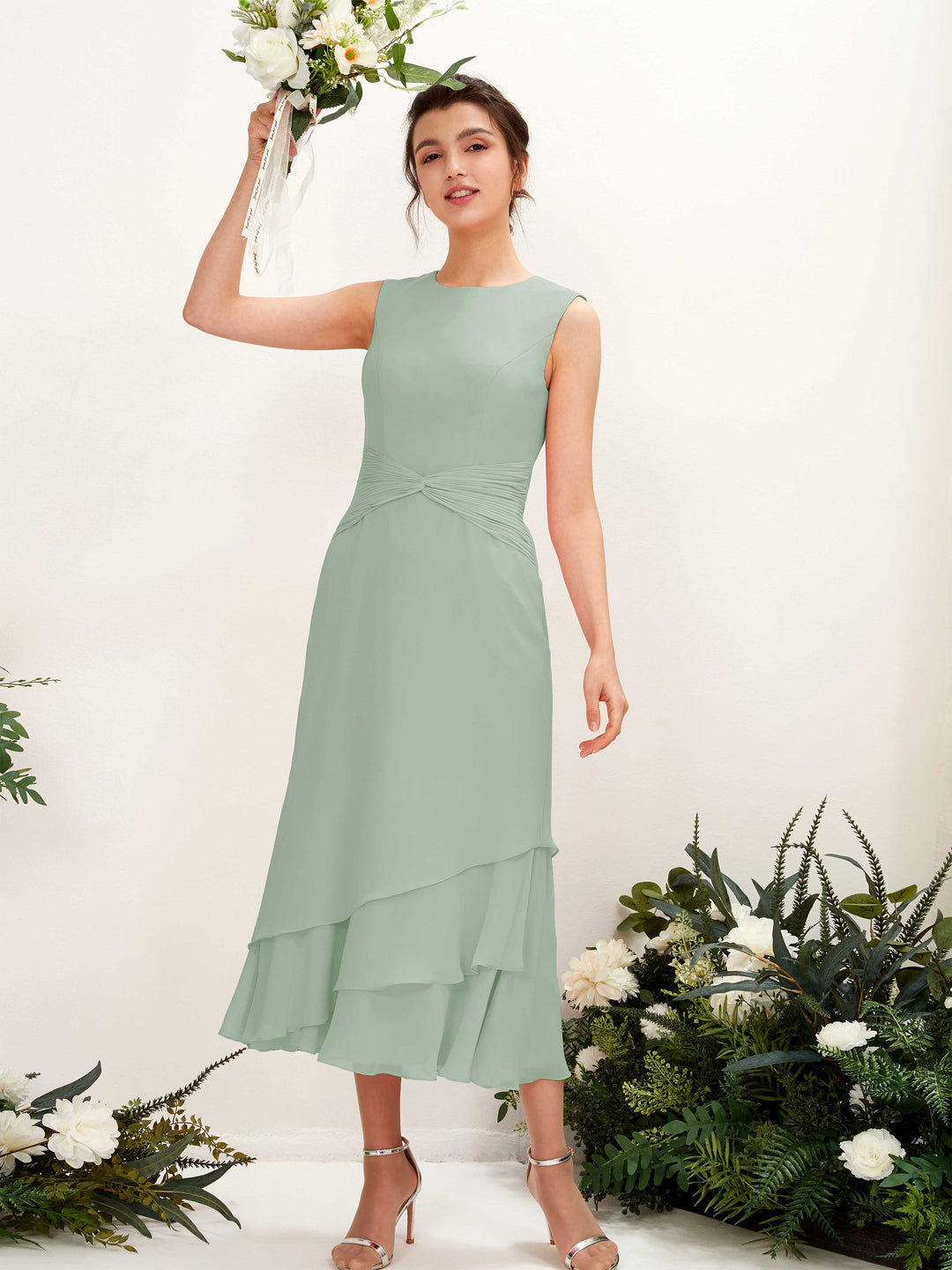 Carlyna Fourreau Col rond Longueur mollet Mousseline Robe de demoiselle d&