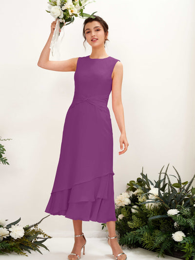 Carlyna Fourreau Col rond Longueur mollet Mousseline Robe de demoiselle d'honneur Violet #couleur_violet