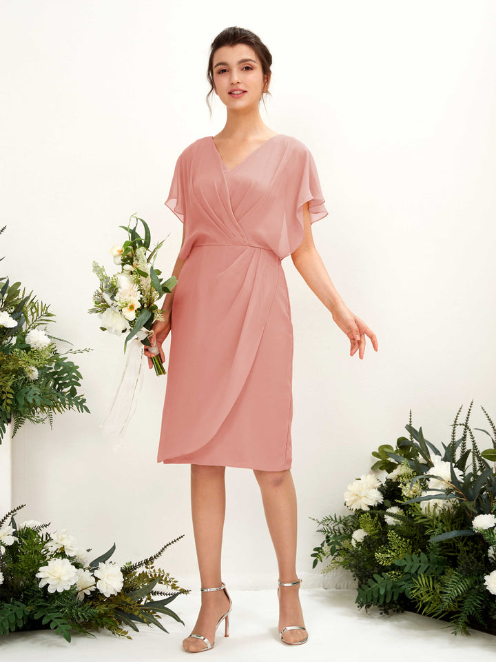 Carlyna Fourreau Col V Manches Cape longueur genou Mousseline Robes de demoiselle d&