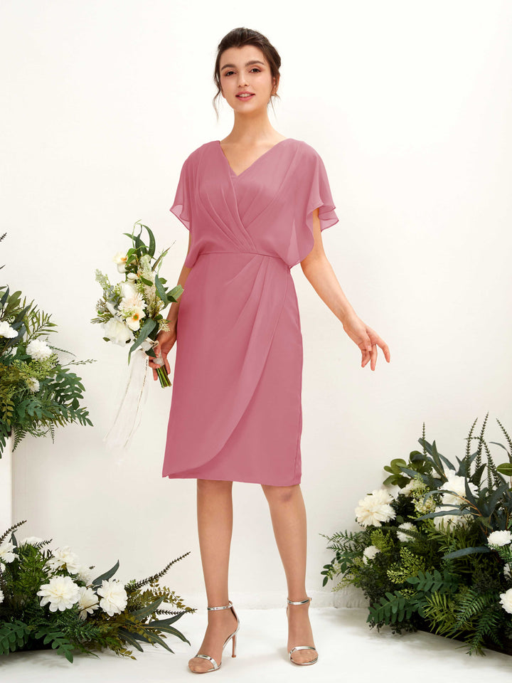 Carlyna Fourreau Col V Manches Cape longueur genou Mousseline Robes de demoiselle d&