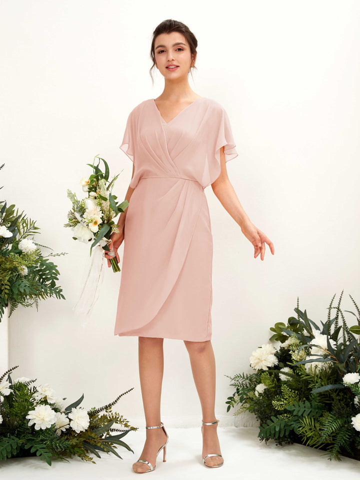 Carlyna Fourreau Col V Manches Cape longueur genou Mousseline Robes de demoiselle d&