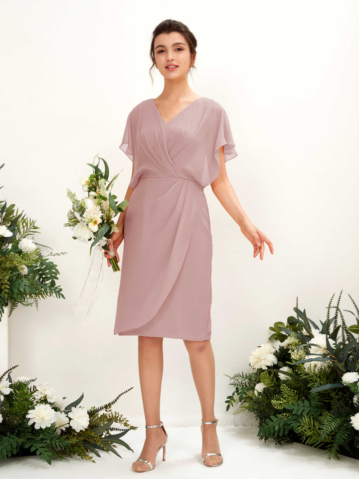 Carlyna Fourreau Col V Manches Cape longueur genou Mousseline Robes de demoiselle d&