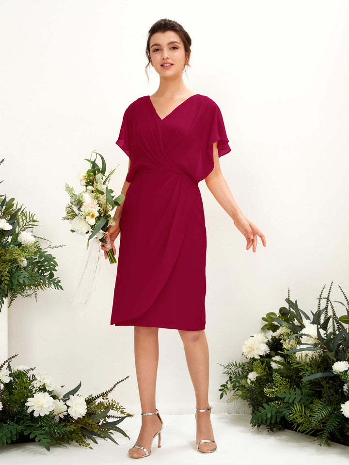 Carlyna Fourreau Col V Manches Cape longueur genou Mousseline Robes de demoiselle d&
