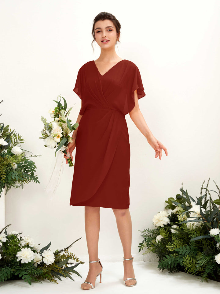 Carlyna Fourreau Col V Manches Cape longueur genou Mousseline Robes de demoiselle d&