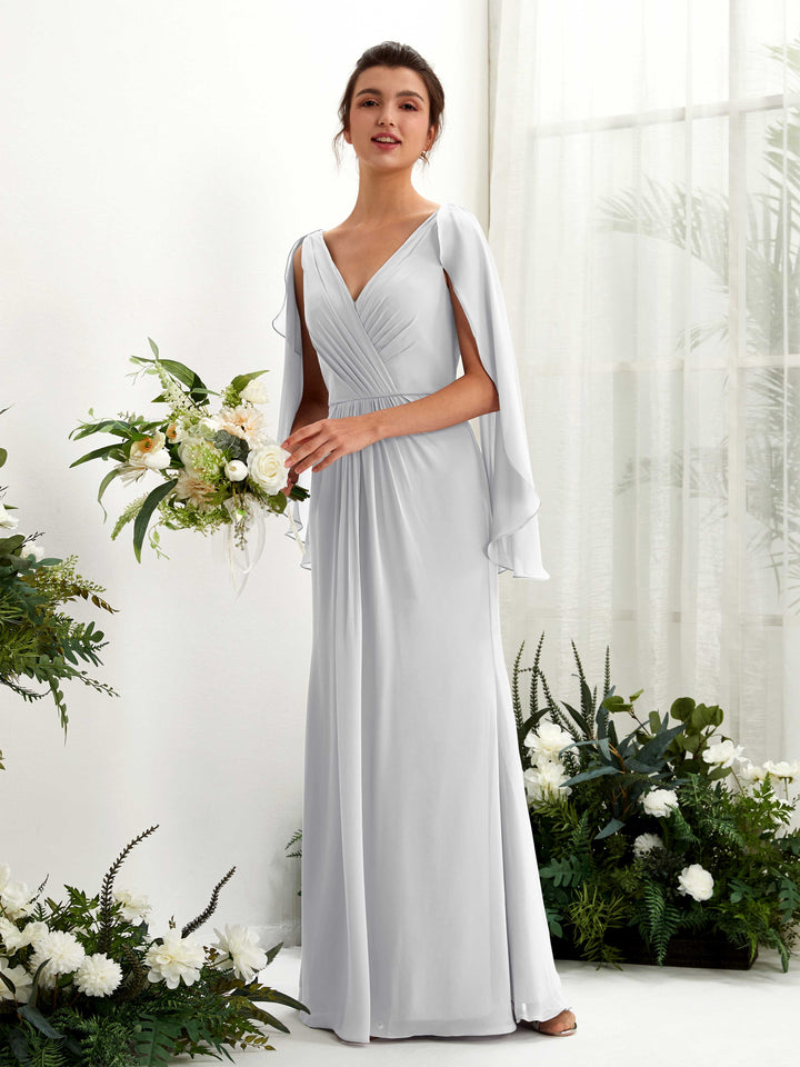 Carlyna Fourreau Col V Manches Cape Mousseline Robe de demoiselle d&