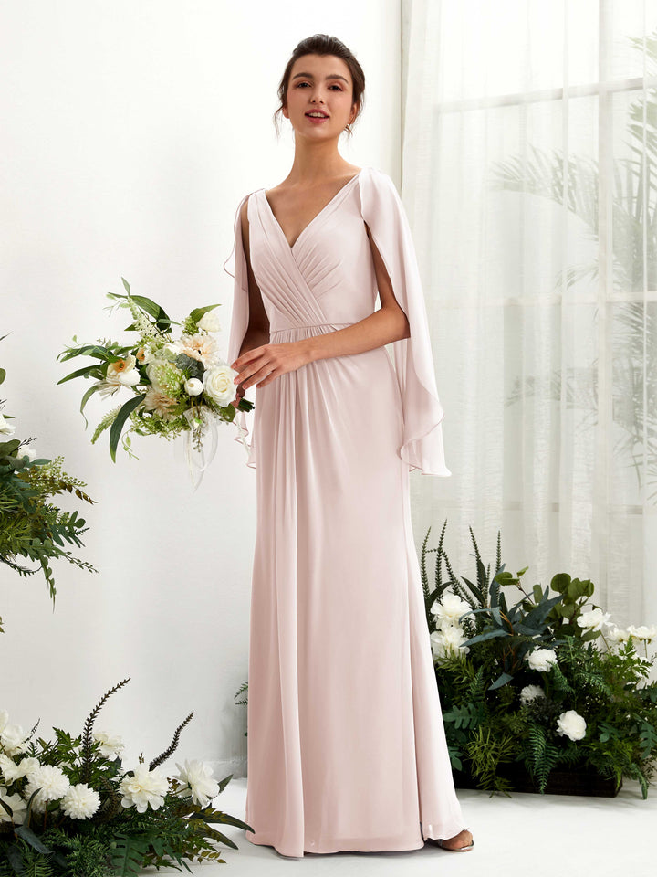 Carlyna Fourreau Col V Manches Cape Mousseline Robe de demoiselle d&