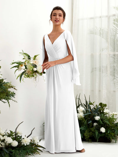 Carlyna Fourreau Col V Manches Cape Mousseline Robe de demoiselle d'honneur Blanc #couleur_blanc