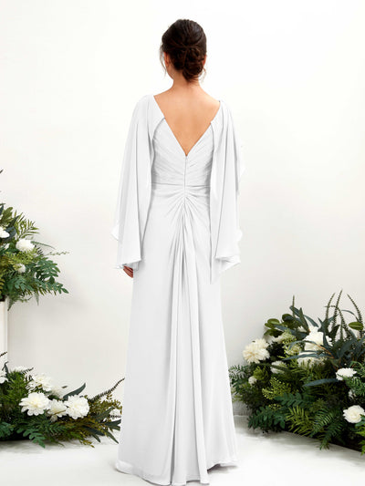 Carlyna Fourreau Col V Manches Cape Mousseline Robe de demoiselle d'honneur Blanc #couleur_blanc