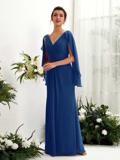 Carlyna Fourreau Col V Manches Cape Mousseline Robe de demoiselle d'honneur Bleu Roi #couleur_bleu-roi