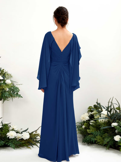 Carlyna Fourreau Col V Manches Cape Mousseline Robe de demoiselle d'honneur Bleu Roi #couleur_bleu-roi