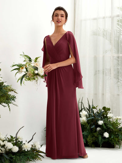 Carlyna Fourreau Col V Manches Cape Mousseline Robe de demoiselle d'honneur Bordeaux #couleur_bordeaux