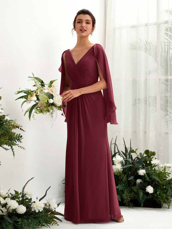 Carlyna Fourreau Col V Manches Cape Mousseline Robe de demoiselle d&