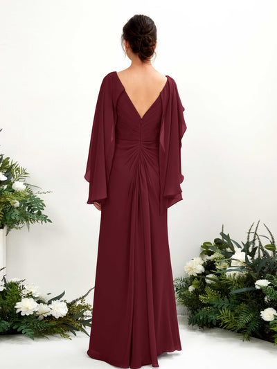 Carlyna Fourreau Col V Manches Cape Mousseline Robe de demoiselle d'honneur Bordeaux #couleur_bordeaux