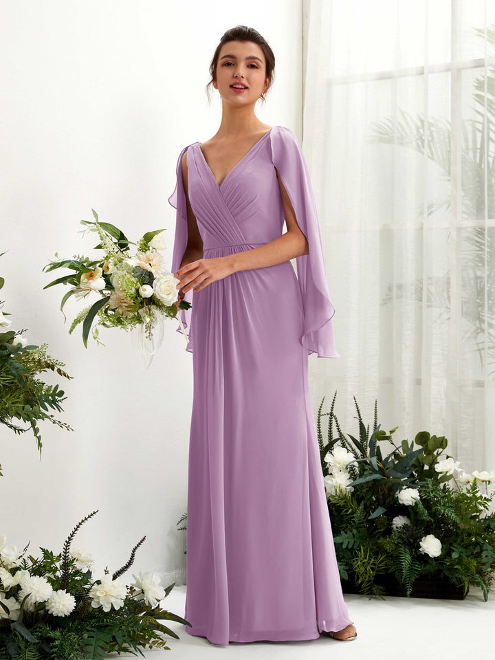 Carlyna Fourreau Col V Manches Cape Mousseline Robe de demoiselle d&