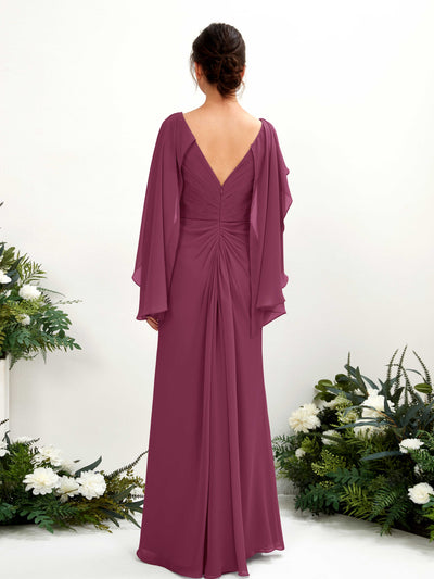 Carlyna Fourreau Col V Manches Cape Mousseline Robe de demoiselle d'honneur Chianti #couleur_chianti
