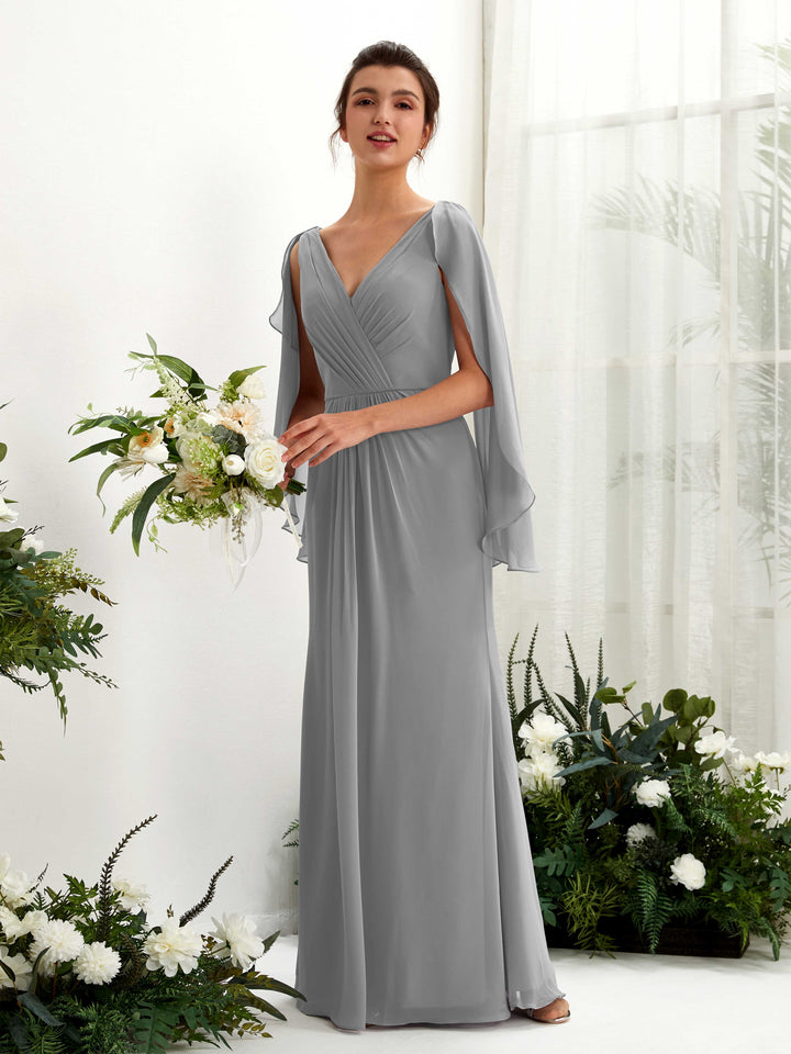 Carlyna Fourreau Col V Manches Cape Mousseline Robe de demoiselle d&