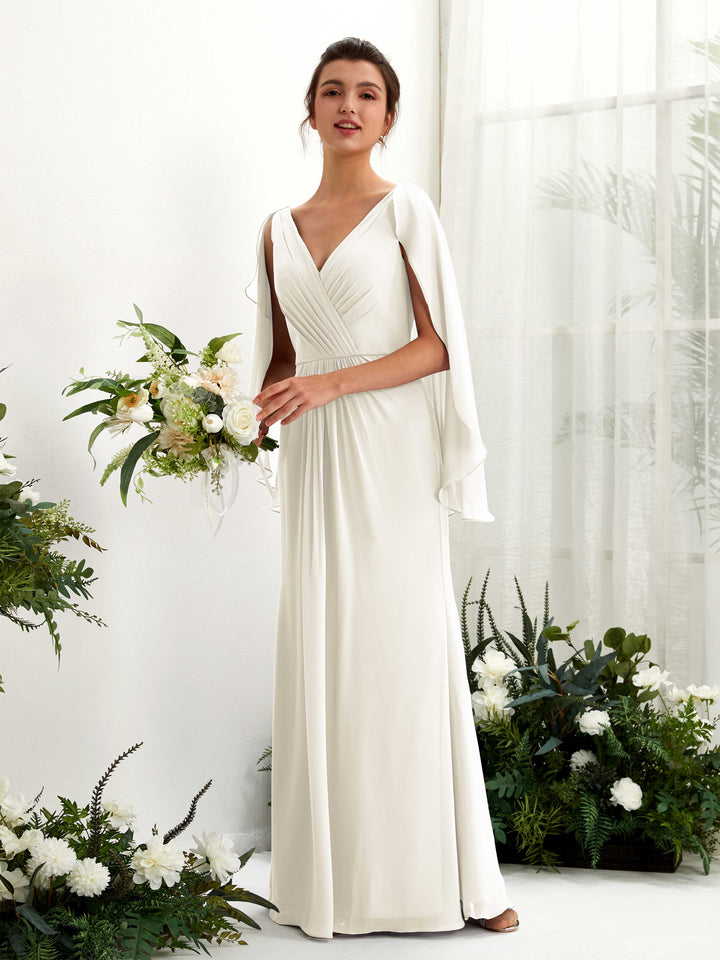 Carlyna Fourreau Col V Manches Cape Mousseline Robe de demoiselle d&