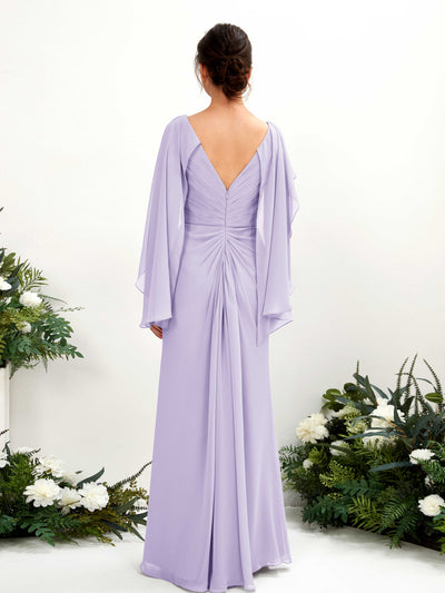 Carlyna Fourreau Col V Manches Cape Mousseline Robe de demoiselle d'honneur Lilas #couleur_lilas