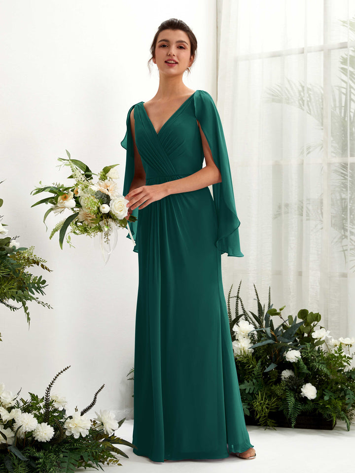 Carlyna Fourreau Col V Manches Cape Mousseline Robe de demoiselle d&