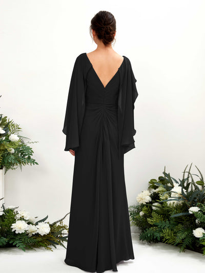 Carlyna Fourreau Col V Manches Cape Mousseline Robe de demoiselle d'honneur Noir #couleur_noir