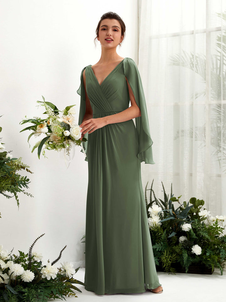 Carlyna Fourreau Col V Manches Cape Mousseline Robe de demoiselle d&
